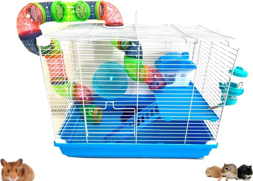 Hámster sirio de 2 pisos Hámster Hábitat Roedor Gerbo Ratones Ratones Ratones Jaula de animales con Ocultar Ejercicio de casa Rueda Correr Botella