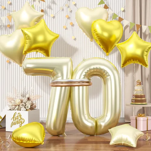 Vista 23 de Juego de Globos Dorados Número 15, Globos Dorados Número 15 para el 15º Cumpleaños, Globo de Oro de Lámina con Forma de Estrella y Corazón con Globo