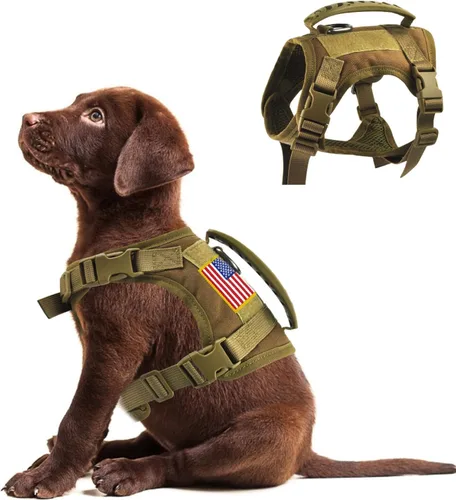 Vista 9 de Arnés táctico para perro, chaleco de entrenamiento al aire libre, chaleco militar K9 de patrulla para perro, arnés táctico ajustable para cachorros
