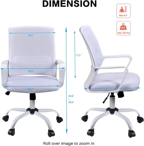 Vista 3 de Ergonomic Home Office Desk Chairs, Mesh Chair with Lumbar Back Support Armrest, Height Adjustable Executive Rolling Swivel Computer Chair, Mid Back