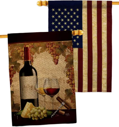 Breeze Decor Paquete de bandera de arpillera para bodega, bebidas, vino, bebida, frutas, queso, sangría, rosa blanca, roja, postre, brillante,