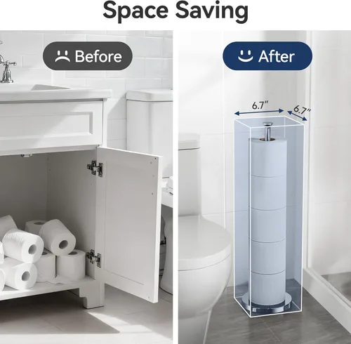 Vista 4 de Soporte para papel higiénico (con función de reserva), soporte de almacenamiento de rollos de repuesto independiente, acero inoxidable, diseño