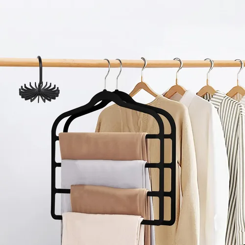 Vista 6 de Tinfol Percha de terciopelo para pantalones que ahorra espacio, 4 perchas de terciopelo negro sin seda con gancho, perchas ultra finas de varios