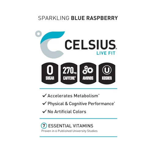 Vista 4 de CELSIUS ESSENTIALS™ Sparkling Blue Crush, bebida energética de rendimiento sin azúcar, 16 onzas líquidas (paquete de 12)