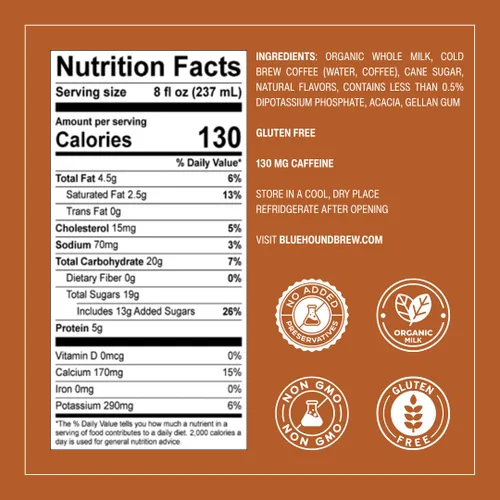 Vista 2 de Blue Hound Brew Cold Brew Latte Variety Pack Maple Brown Sugar + Salted Caramel 12 Cans (8 fl oz) Specialty-Grade Cold Brew, Organic Whole