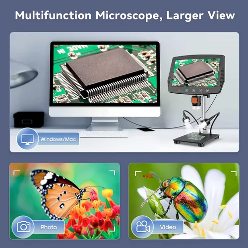 Vista 5 de Hayve Microscopio digital LCD de 9 pulgadas, microscopio de moneda de aumento de 1500X con cámara de 16 MP, microscopio de soldadura micro