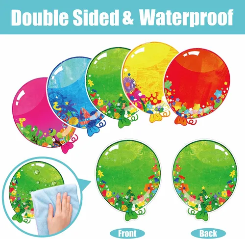 Vista 3 de 50 recortes de globos, impresión de doble cara con detalles de globos, recortes de tablón de anuncios, decoración de aula en 10 diseños