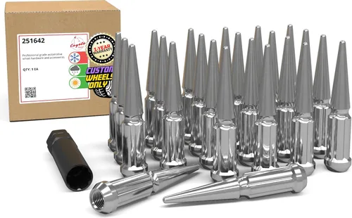 Vista 17 de Wheel Accessories Parts SRT Viper - 24 tuercas de punta de 1/2 a 20 roscas de 4.40 pulgadas de largo, cromadas negras, 7/8 pulgadas y 13/16