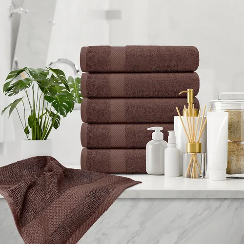 Vista 6 de White Classic – Juego de 6 toallas de mano de lujo marrón, 100% algodón turco suave Colección de toallas altamente absorbentes para hotel, spa