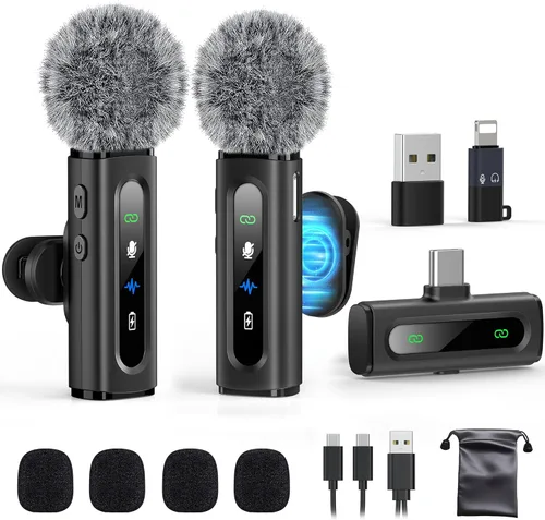 Vista 12 de Micrófono Lavalier USB C Inalámbrico Mini Micrófono para Teléfono/Tableta/PC Android Tipo C Grabación de Video Micrófonos de Clip con Clip Giratorio