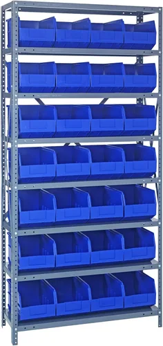 Vista 4 de Quantum QSBU-245BK Heavy Duty Shelving Unit with (7) Shelves and (24) QUS245 Black Bins for Garage Warehouse Storage Distribution 400 lb Load