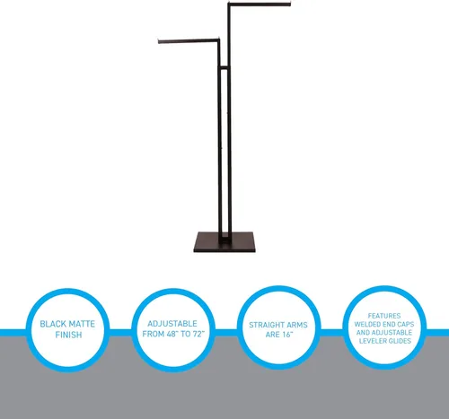 Vista 3 de SSWBasics Perchero de ropa ajustable de 2 vías negro con brazos rectos y detalles cromados, ajustable de 48 a 72 pulgadas, ideal para tiendas