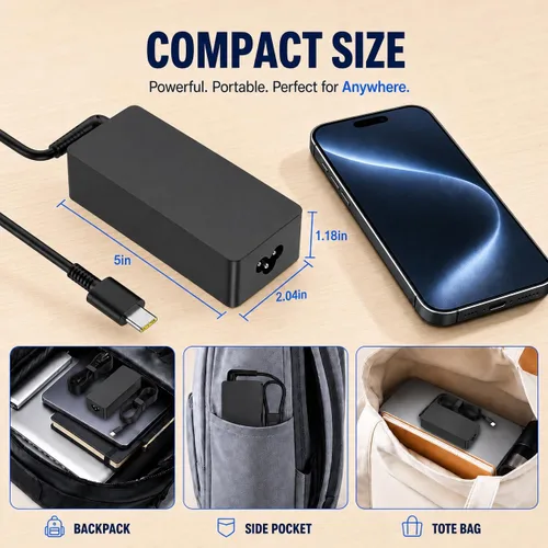 Vista 8 de Cargador USB C para laptop – Cargador USB C de 100 W, carga rápida para Lenovo, ThinkPad, HP, Asus, Acer, MacBook, MSI, Dell Computadora Tablet