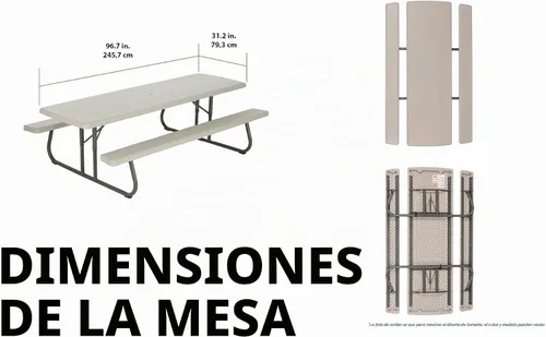 Vista 7 de Lifetime 80123 Mesa de picnic plegable y bancos, 8 pies