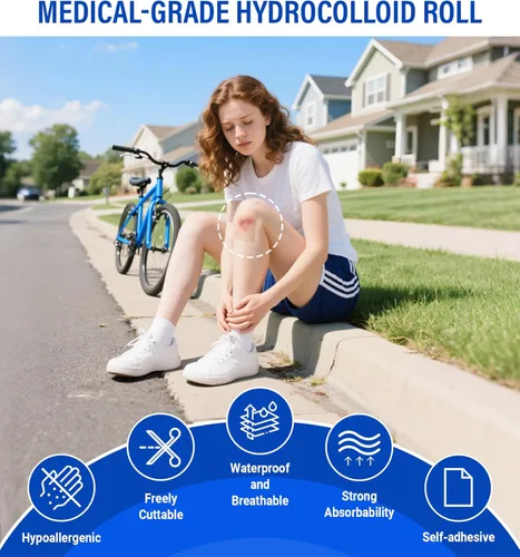 Vista 2 de MasterMo Rollo hidrocoloide para el cuidado de heridas, vendas hidrocoloides extra grandes de grado médico de 2 pulgadas x 16 pies con autoadhesivo