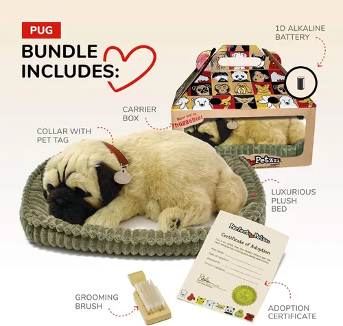 Vista 2 de Perfect Petzzz Original Petzzz Perro Pug Abrazable, Peluche Interactivo y Realista para Mascotas, Perro de Compañía con 100% Piel Sintética Hecha a
