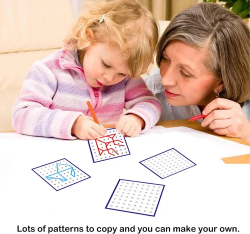 Vista 4 de Thoth Montessori - Geoboard de madera matemático de material manipulador de matriz con 36 tarjetas de patrón y bandas de goma matriz de 8 x 8