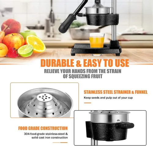 Vista 6 de Prensa Manual de Mano de Hierro Fundido Comercial de Servicio Pesado Naranja Cítricos Limón Lima Toronja Granada Exprimidor de Jugo de Fruta