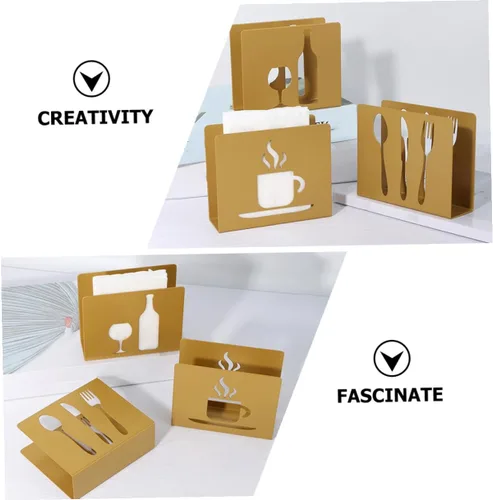 Vista 8 de HOMSFOU Metal Square Napkin Holder Upright Napkin Stand with Cutlery Design for Restaurant and Home Table Use