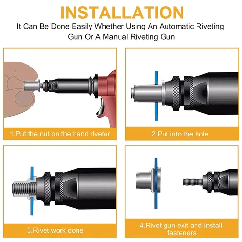 Vista 3 de VIGRUE - Kit surtido de 150 tuercas remachables #8-32#10-24 1/4"-20 5/16"-18 3/8"-16 UNC de acero al carbono, galvanizado en zinc amarillo
