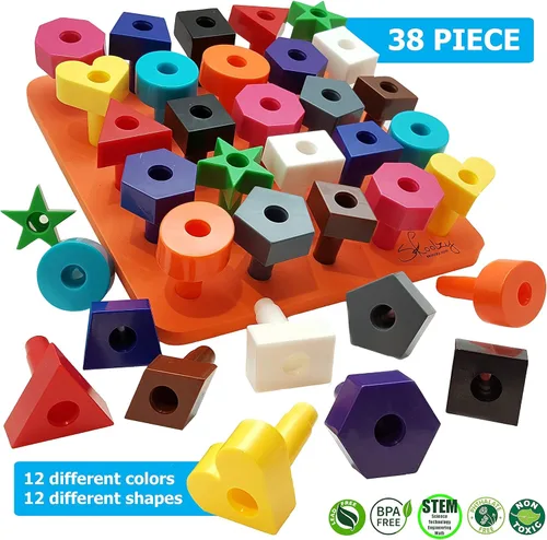 Vista 6 de Skoolzy Peg Board - Juguetes apilables para niños pequeños, juguetes de plástico para niños pequeños