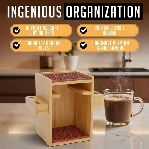 Vista 4 de Soporte organizador para AeroPress Bamboo Coffee Caddy Compact Marrón