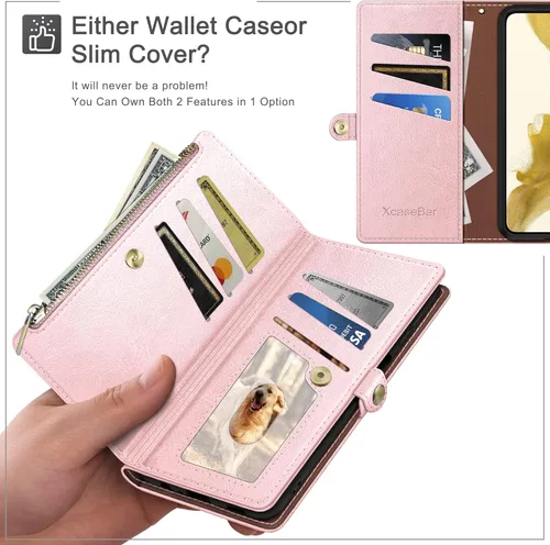 Vista 3 de XcaseBar Funda tipo cartera para iPhone 11 de 6.1 pulgadas con cremallera y tarjetero de crédito con bloqueo RFID, funda de piel sintética con tapa