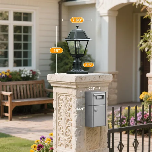 Vista 2 de LUTEC Luz de Poste Solar LED, Luz de Poste de Lámpara Solar de Aluminio Fundido, Cabezal de Luz de Poste Impermeable del Atardecer al Amanecer, 200