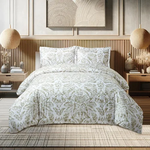 Vista 18 de Style Quarters Dahlia Lane - Juego de funda de edredón de 3 piezas, tallos florales multicolor con siluetas de hojas blancas, 100% algodón, lavable