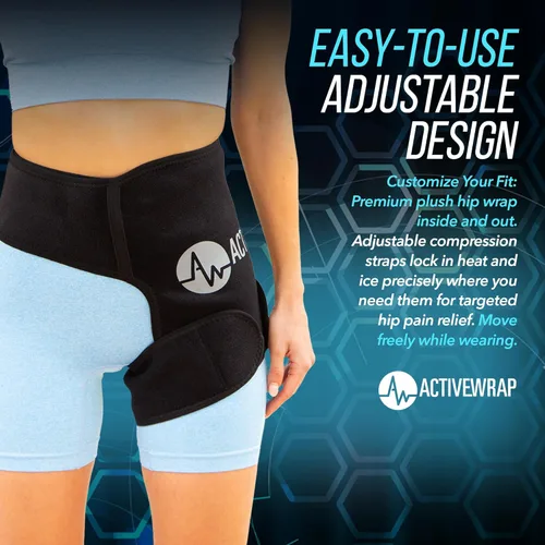 Vista 3 de ActiveWrap - Manga de hielo para cadera diseñada por fisioterapeutas para el dolor, comodidad posoperatoria, flexores de cadera y soporte muscular