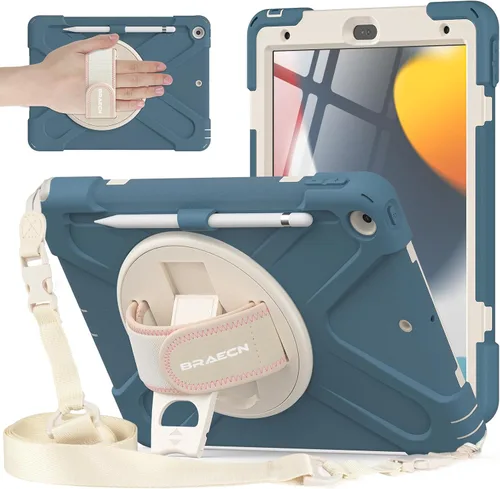 Vista 13 de BRAECNstock - Funda a prueba de golpes para iPad de 9ª/8ª/7ª generación de 10.2", color azul A05 Azul (con Portalápicas)