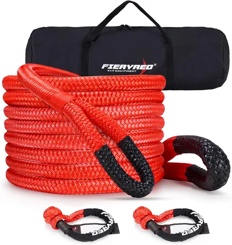 FieryRed Kit de cuerda de recuperación cinética con 2 grilletes suaves, cuerda de remolque de 1 pulgada x 30 pies, correa de arranque todoterreno