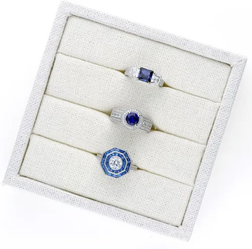 Vista 7 de BERRICLE Sterling Silver 3-Stone Wedding Engagement Promise Rings for Her, Stackable Band Ring Set for Women, Cubic Zirconia CZ - Sapphire-Blue