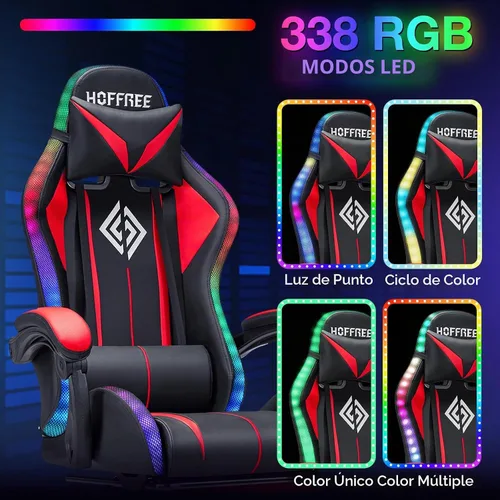 Vista 4 de HOFFREE LED Gaming Chair with Massage RGB Lights Computer Game Chair-Red Rojo + negro