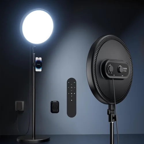 TODI Anillo de luz grande con soporte de 79 pulgadas, anillo de luz para selfie de pantalla completa de 6500 K con soporte y soporte para teléfono,