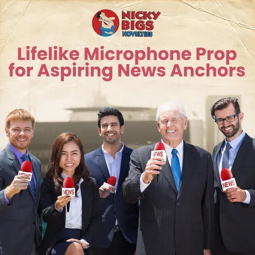 Vista 5 de Nicky Bigs Novelties Adult News - Micrófono de anclaje - Micrófono de noticias falsas con bandera, accesorio inalámbrico de plástico