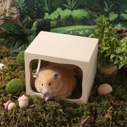 Vista 10 de Hámster Hideout Cámara de casa de madera Animales pequeños Mascotas Túnel explorador Juguetes Cobertizo secreto para hámsters enanos, hámsters