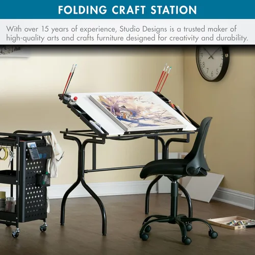 Vista 7 de Studio Designs - Mesa de dibujo plegable y moderna, ajustable, 35.25 pulgadas de ancho x 23.75 pulgadas de profundidad, negro/blanco