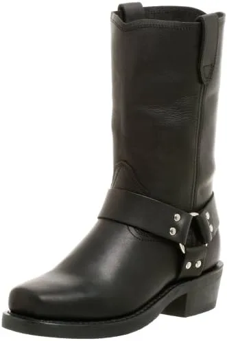 Vista 4 de Dingo Botas de media pantorrilla de cuero para hombre, con puntera cuadrada, estilo vaquero, para motociclistas, casuales - Negro
