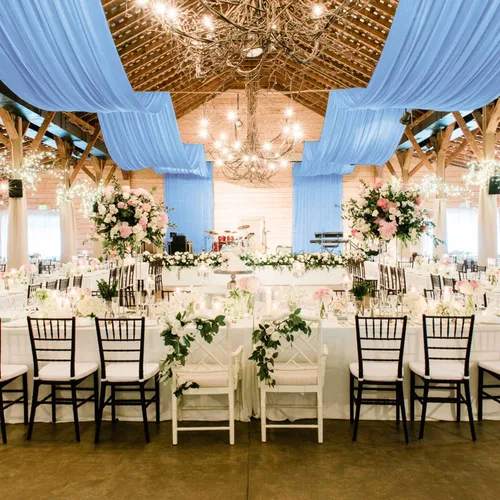 Vista 3 de MODFUNS Cortinas de boda para decoración de techo, cortinas de arco de boda azul bebé, 5 x 20 pies, 2 paneles de gasa transparente, cortina de tul