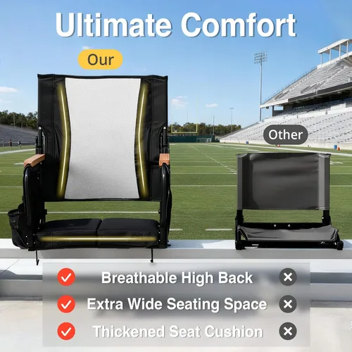 Vista 3 de behairity Asientos extra anchos para estadio con soporte para la espalda, sillas de grada con respaldo alto y cojín, asiento de grada plegable