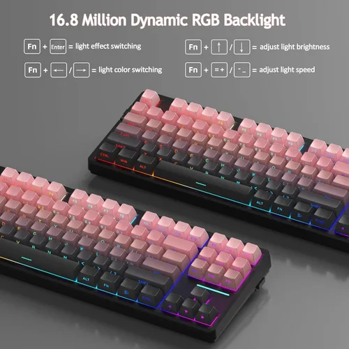 Vista 5 de MageGee LIGHT87 Wireless Creamy Keyboard, Gasket Structure, RGB Backlit, 2.4G/USB-C/BT5.0 Hot Swappable Mechanical Gaming Keyboard for Win/Mac/PC