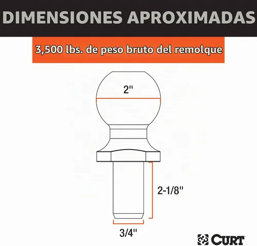 Vista 2 de CURT 40065 Bola de enganche cromada para remolque, 3,500 libras, diámetro de 2 pulgadas, vástago de 3/4 x 2-1/8 pulgadas
