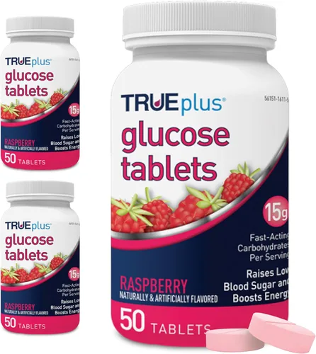 Vista 23 de TRUEplus Tabletas de Glucosa, Sabor Variado (Uva, Frambuesa, Naranja) - Caja de 50 unidades con 12 Botellas