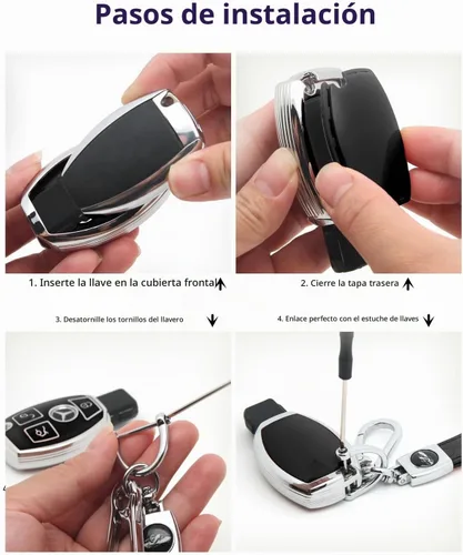 Vista 7 de Para Mercedes Benz Cubierta de llave y accesorios de llavero Negro (combinación)