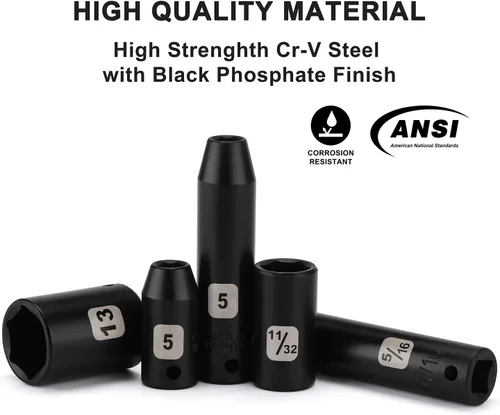 Vista 3 de Mayouko Juego de 50 llaves de impacto maestras de 1/4 de pulgada, métrico/SAE, profundo/poco profundo, 6 puntos, CR-V, 5/32 pulgadas - 9/16
