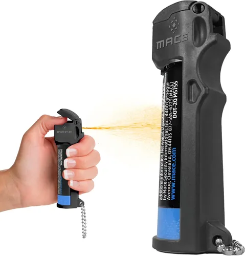 Mace Spray de Pimienta - Fórmula 3 en 1 de Máxima Potencia Policial OC con Gas Lacrimógeno y Tinte UV, Tapa de Apertura Rápida, Agarre para los