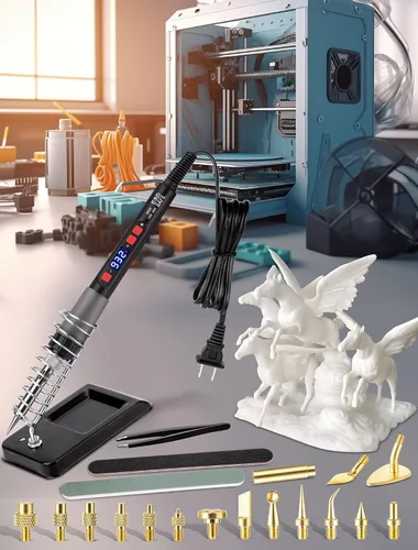 Vista 9 de Kit de herramienta de alisado para impresora 3D 21 en 1, kit de soldadura digital LCD de 80 W con temperatura ajustable y soldador con insertos