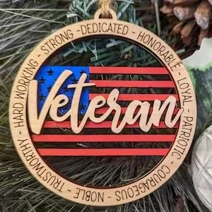 Veteran Personalized Name Wood Letter Christmas Ornament Laser Cut Christmas Decor Custom Name Ornament Bead Tags