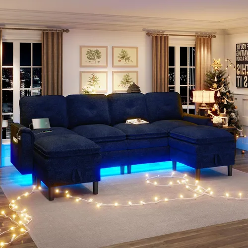 Vista 11 de HNEBC Sofás para Sala de Estar - Sofá seccional modular con chaise móvil, juego de sofá de 4 asientos con otomana, sofá en forma de L con cojines